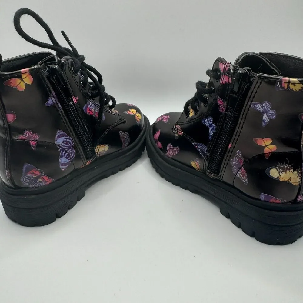 Unr8ed Toddler Size 5 Black Butterfly Boots Lace Up Side Zipper Combat Edgy Alt